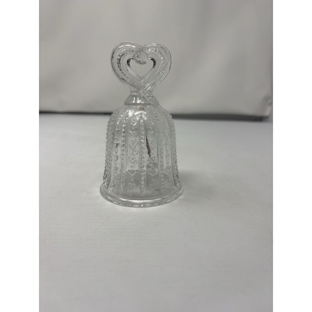 1984 Avon Fosteria Clear Glass Bell with Hearts Trinket Cottage Granny